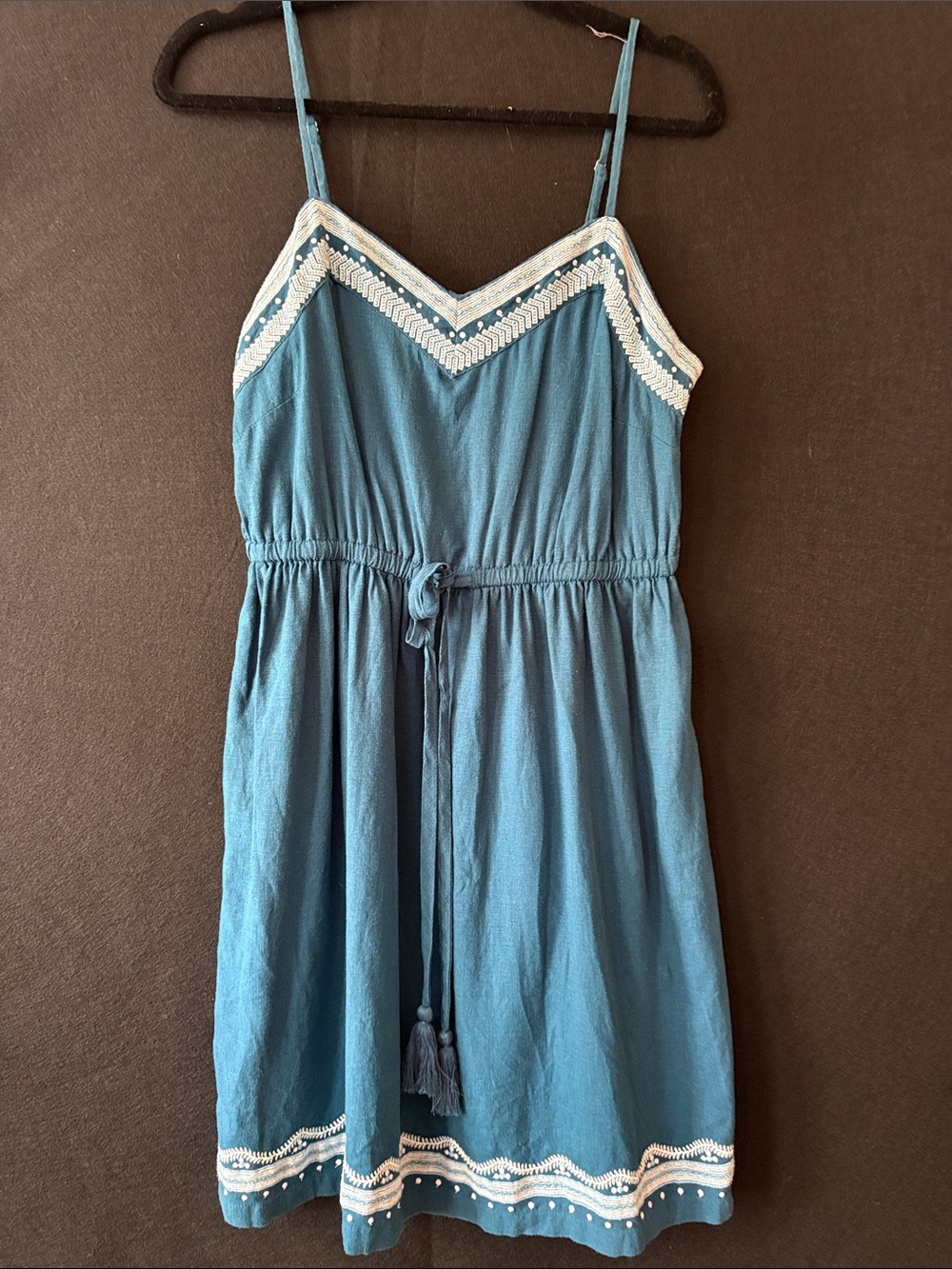 LOFT Beach Teal Blue Embroidered Sleeveless Summer Dress with Adjustable Straps